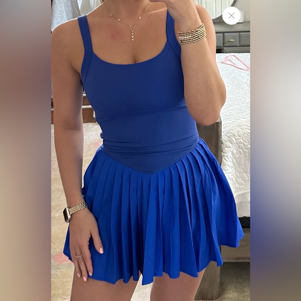 Peach Love Royal Blue Pleated Mini Dress with Shorts Size L NWOT | Disney Ready